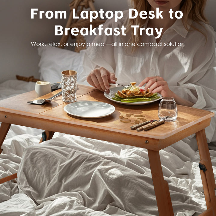 Foldable and Adjustable Bamboo Laptop Table, Bed Tray