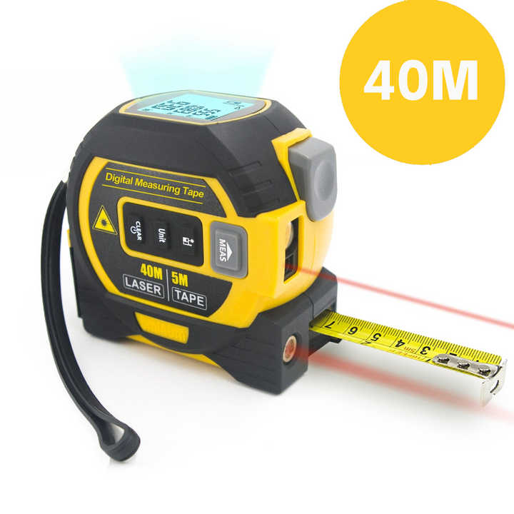 40m Laser Measure, Cross-line Laser Level, 5m Tape Measure Yellow