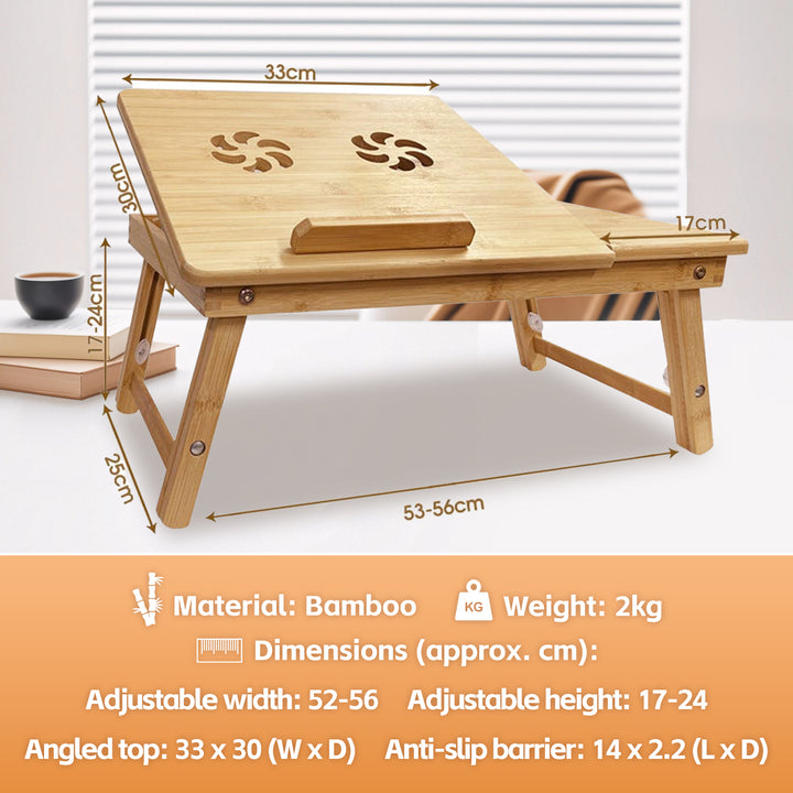 Foldable and Adjustable Bamboo Laptop Table, Bed Tray