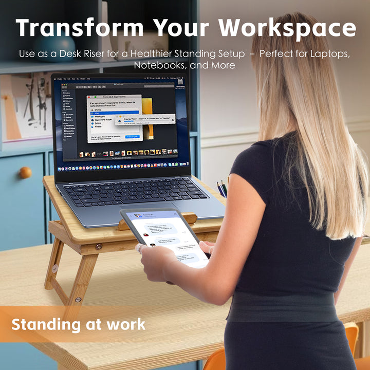 Foldable and Adjustable Bamboo Laptop Table, Bed Tray