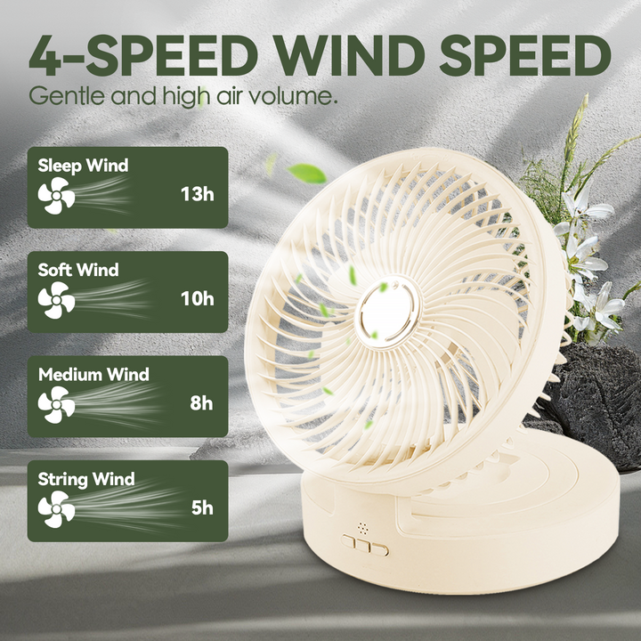 USB Rechargeable Auto-Oscillation Cordless Fan with Remote & Night Light