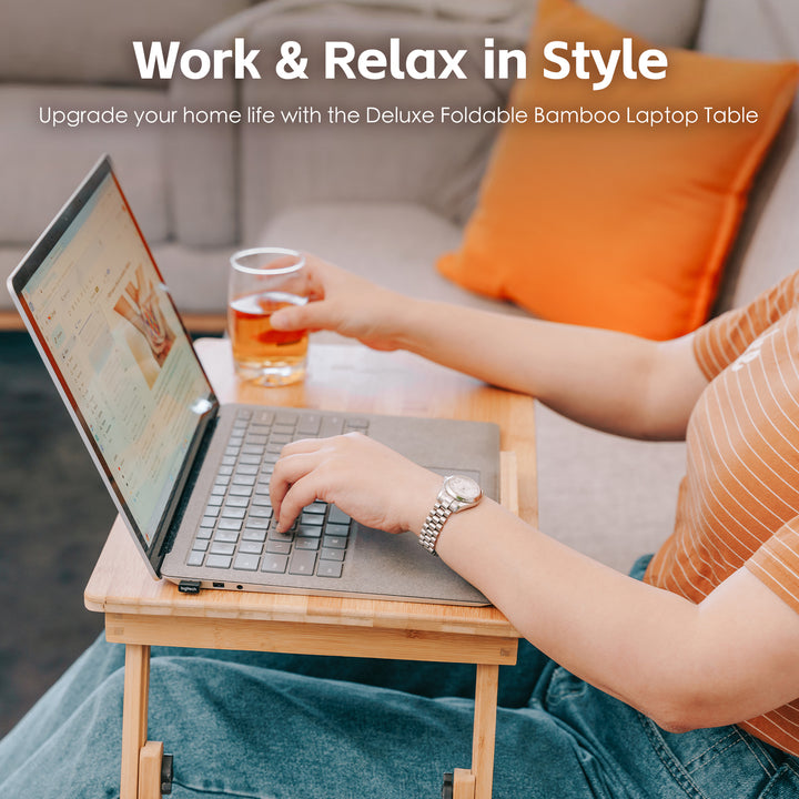 Foldable and Adjustable Bamboo Laptop Table, Bed Tray