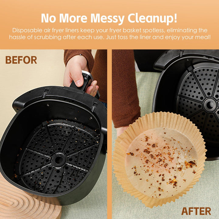 COOK EASY Air Fryer Liner 200 Pcs Disposable Unbleached Silicone Paper Dish Air-fryer Liner (100 small round + 100 large round)