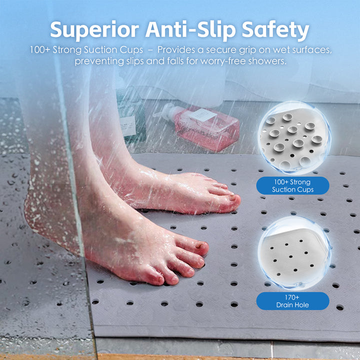 2 Pcs  70×40 cm Anti‑Slip Grip Shower Mat Quick‑Dry Bath Mat with 100+ Suction Cups