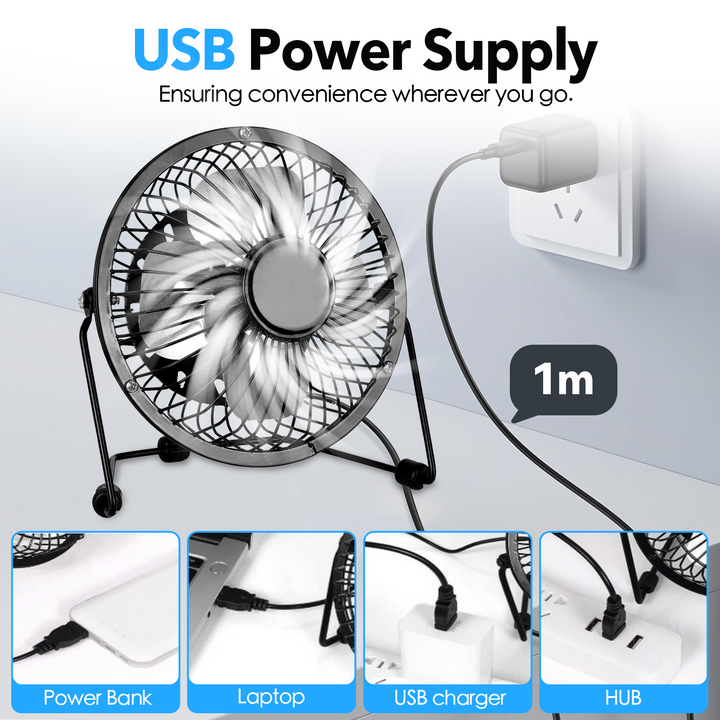360° Tilt Adjustable USB Portable Mini Desk Fan