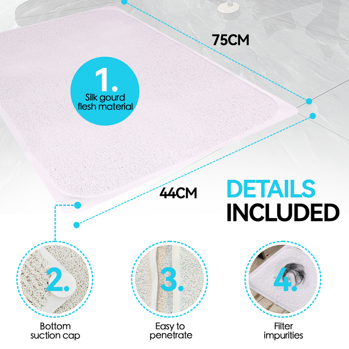2 Pcs Premium Non-Slip Loofah Shower Mat Bathroom Safe 75 x 44 cm