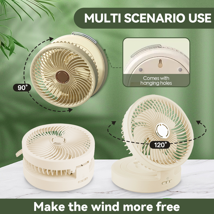 USB Rechargeable Auto-Oscillation Cordless Fan with Remote & Night Light