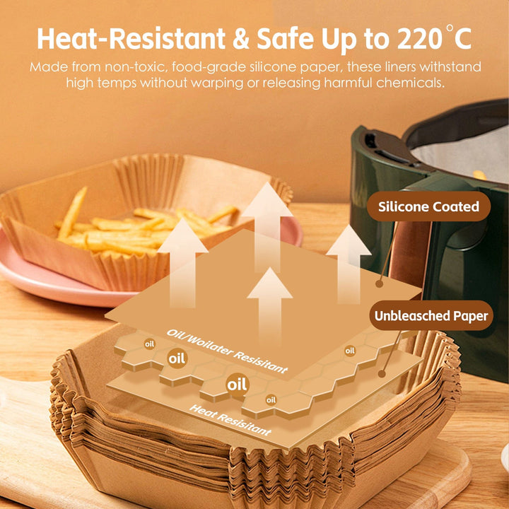 COOK EASY Air Fryer Liner 200 Pcs Disposable Unbleached Silicone Paper Dish Air-fryer Liner (100 small round + 100 large round)