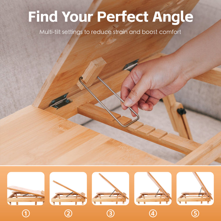 Foldable and Adjustable Bamboo Laptop Table, Bed Tray