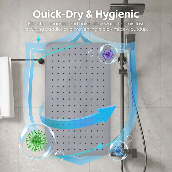 2 Pcs  70×40 cm Anti‑Slip Grip Shower Mat Quick‑Dry Bath Mat with 100+ Suction Cups