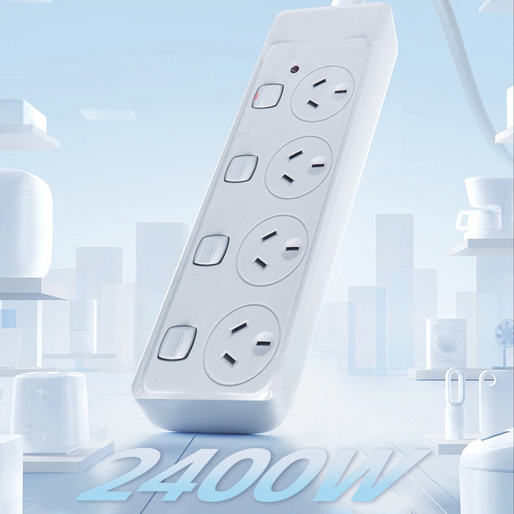 4 Outlet Power Board With Surge Protection with Individual Switches 1M Lead Cable