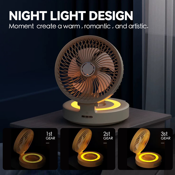 USB Rechargeable Auto-Oscillation Cordless Fan with Remote & Night Light