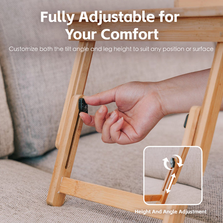 Foldable and Adjustable Bamboo Laptop Table, Bed Tray