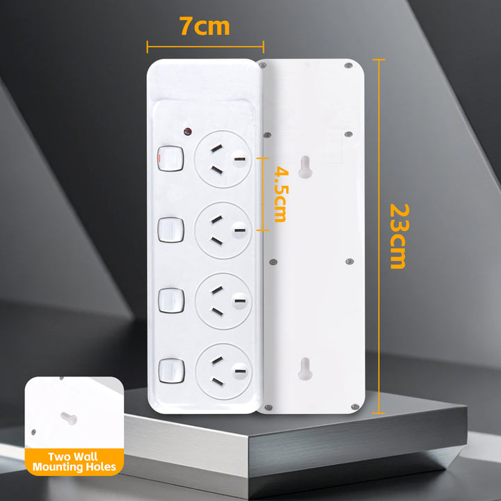 4 Outlet Power Board With Surge Protection with Individual Switches 1M Lead Cable