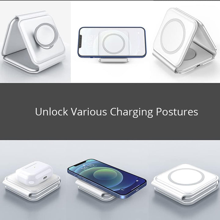 3 in 1 Wireless 15W Qi Fast Charging Foldable Station for Apple Mag Safe