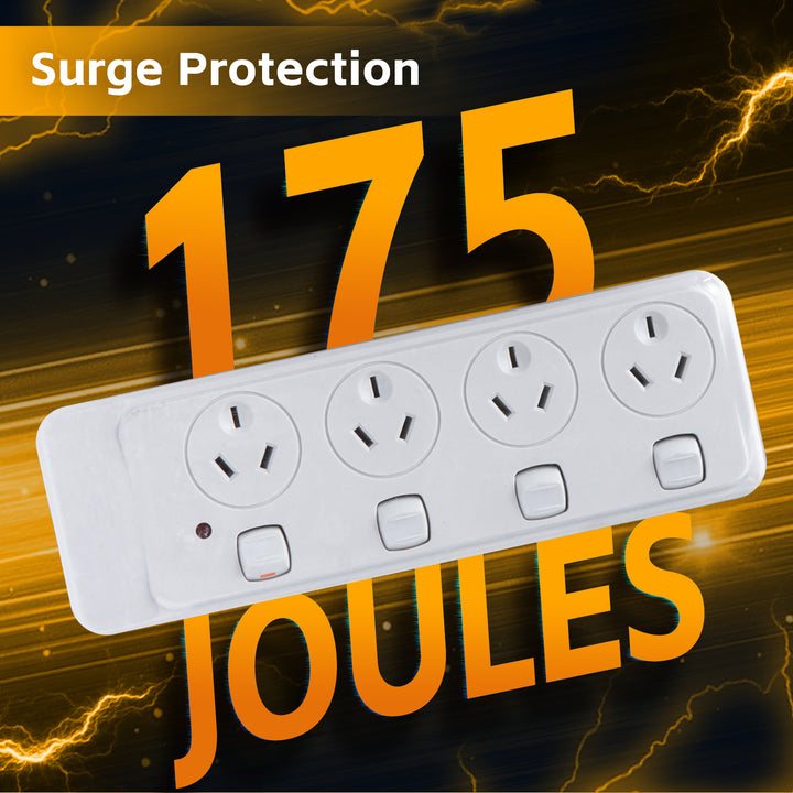 4 Outlet Power Board With Surge Protection with Individual Switches 1M Lead Cable