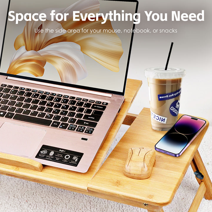 Foldable and Adjustable Bamboo Laptop Table, Bed Tray