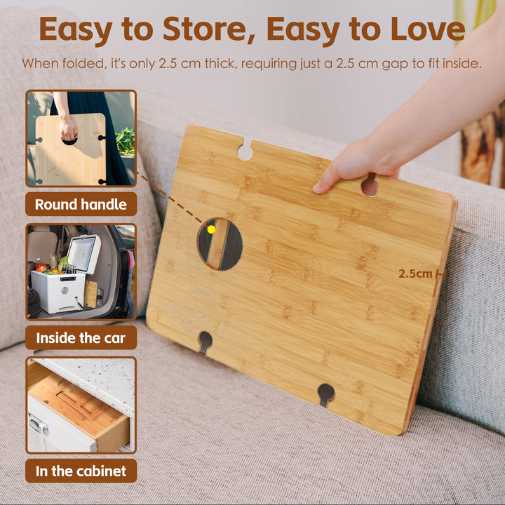 Bamboo Foldable Picnic Table Tray with Wine and Glass Holders