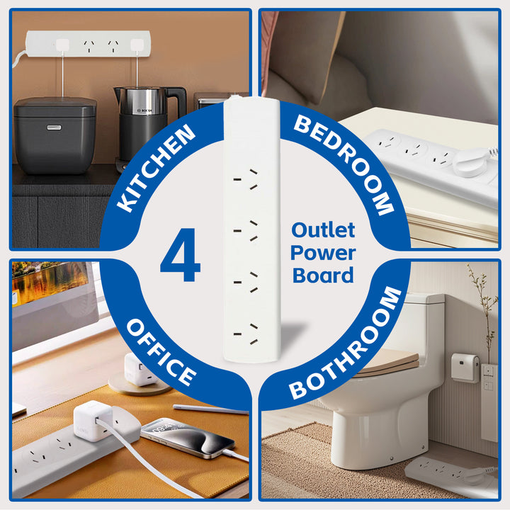 4 Outlet Powerboard With Surge Protection and Dual USB Charger