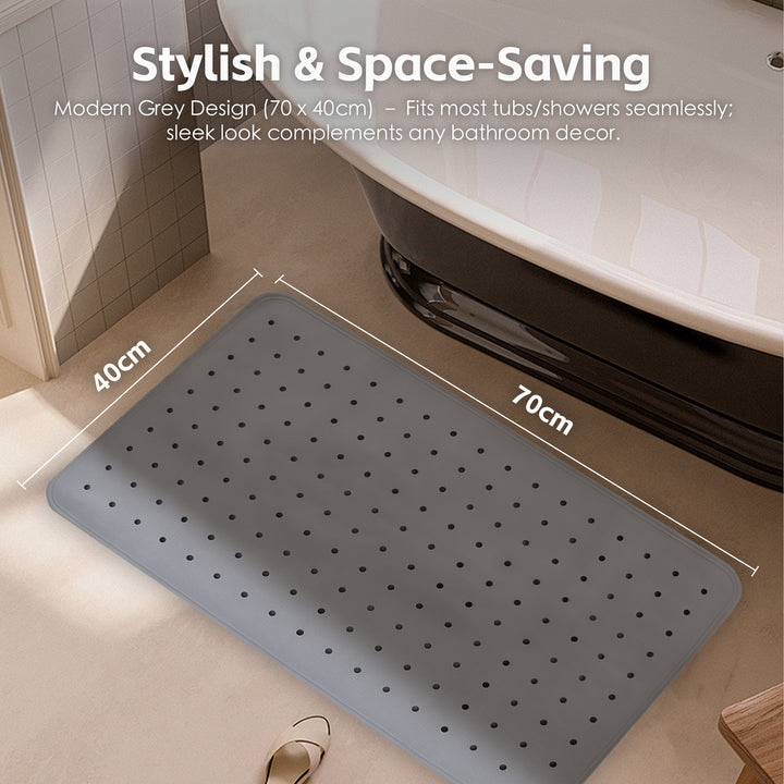 2 Pcs  70×40 cm Anti‑Slip Grip Shower Mat Quick‑Dry Bath Mat with 100+ Suction Cups