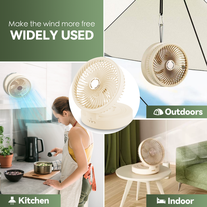 USB Rechargeable Auto-Oscillation Cordless Fan with Remote & Night Light