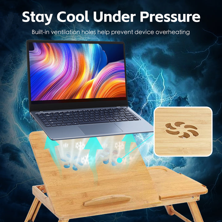Foldable and Adjustable Bamboo Laptop Table, Bed Tray