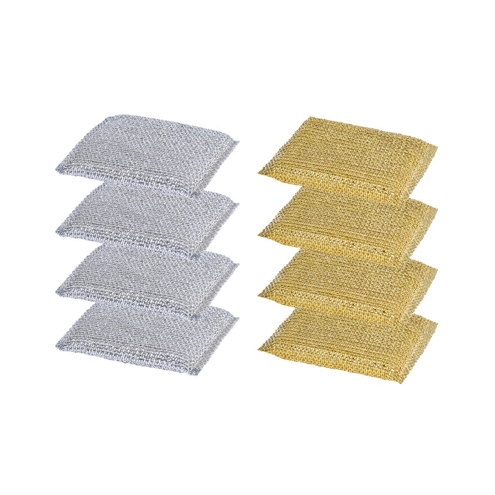 8 Pcs Non Scratch Mesh Sponge Metallic Silver and Gold