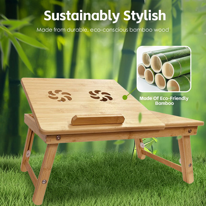 Foldable and Adjustable Bamboo Laptop Table, Bed Tray