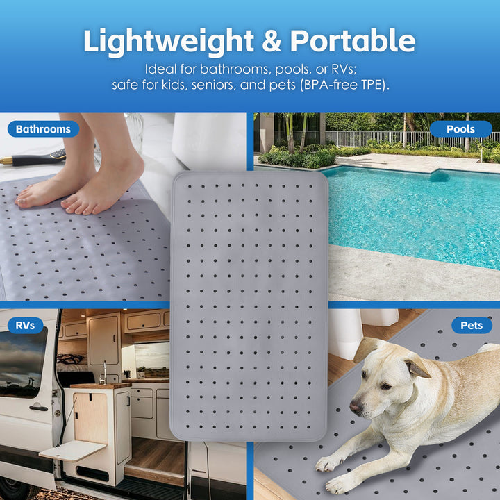 2 Pcs  70×40 cm Anti‑Slip Grip Shower Mat Quick‑Dry Bath Mat with 100+ Suction Cups
