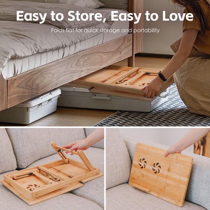 Foldable and Adjustable Bamboo Laptop Table, Bed Tray