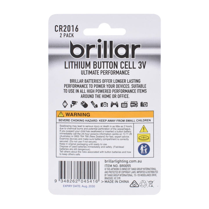 Brillar General Purpose Batteries Brillar CR2016 Lithium Button Cell 2pk