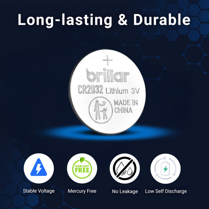 2 pcs Brillar CR2032 Lithium Button Cell – Long-Lasting Coin-Cell Power