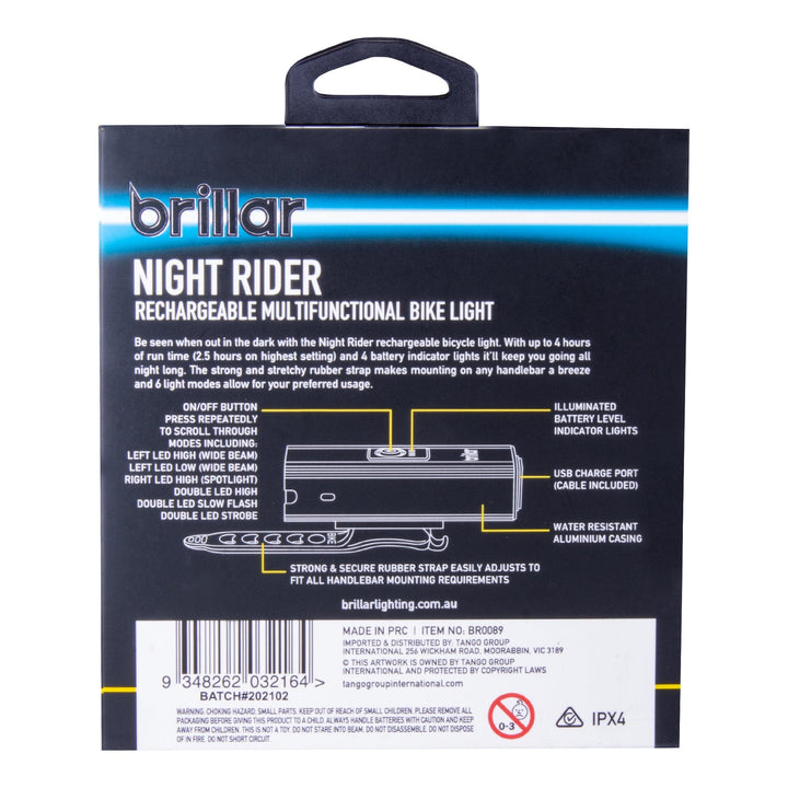 Brillar 300 Lumen USB Rechargeable Multifunctional Bike Rider Light