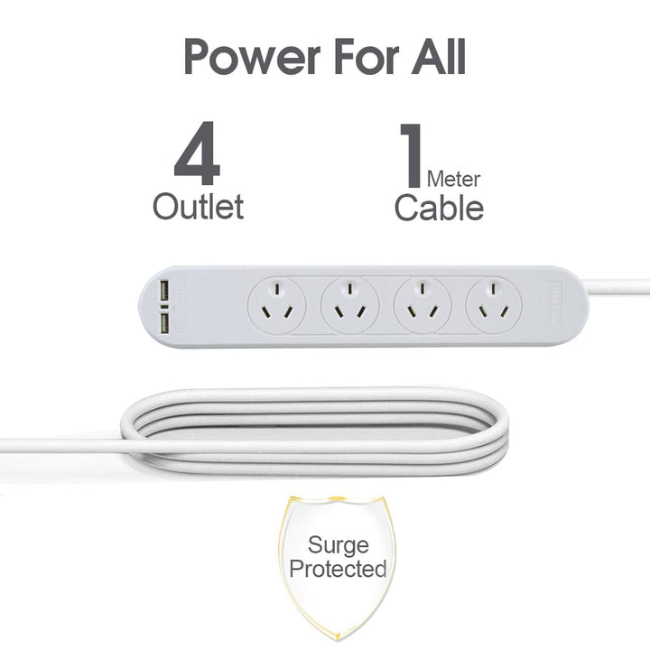 plugd Extension Cords 4 Outlet Powerboard With Surge Protection and Dual USB Charger