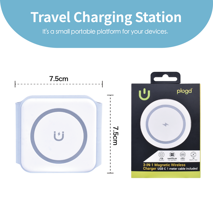 3 in 1 Wireless 15W Qi Fast Charging Foldable Station for Apple Mag Safe