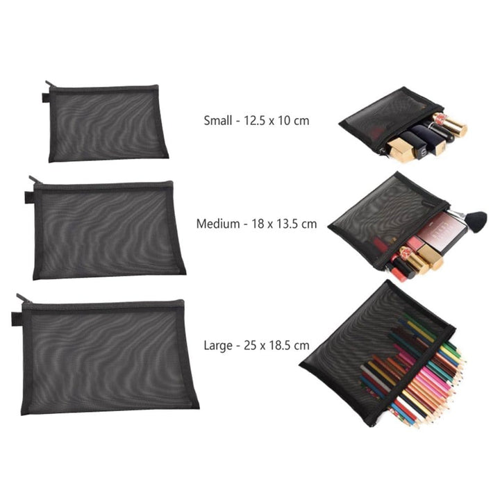Flightmode 3 Pack Zipper Travel Cosmetic Mesh Bag Set