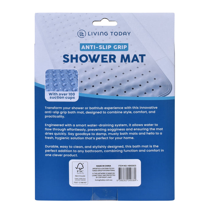 2 Pcs  70×40 cm Anti‑Slip Grip Shower Mat Quick‑Dry Bath Mat with 100+ Suction Cups