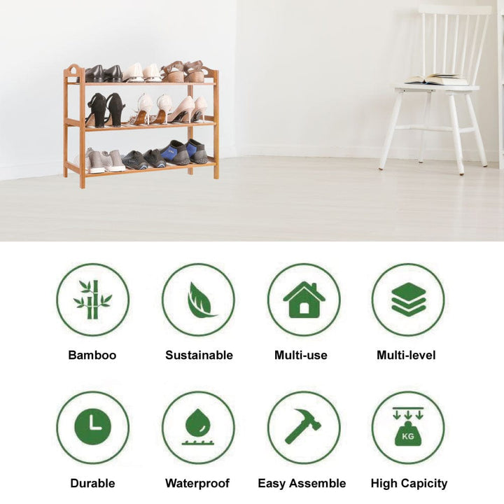 Living Today Shoe Racks & Organizers Bamboo 3 Tiers Layers  Storage Shoe Rack & Organiser