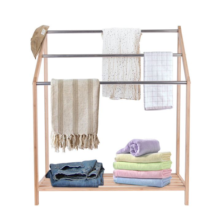 85cm Standing Towel Rack - Bamboo Towel Bar Metal 3-Tier