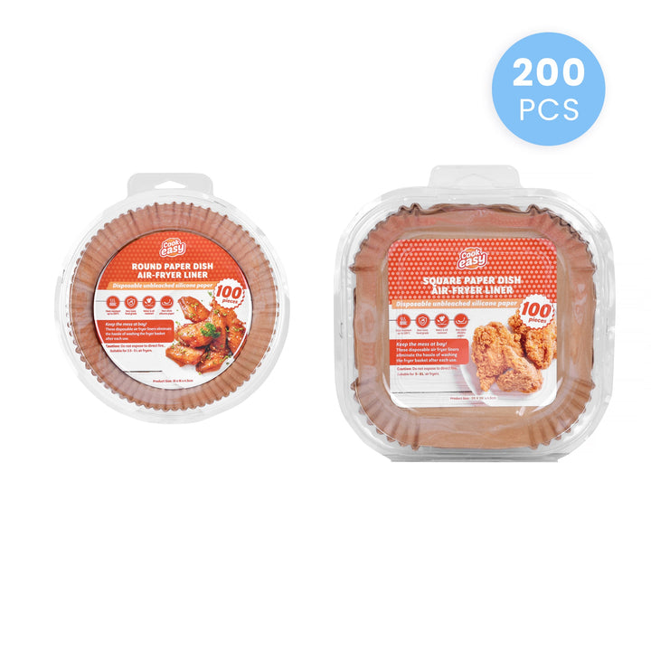 200 Pcs Disposable Unbleached Silicone Paper Dish Air-fryer Liner (100 small round + 100 large square)