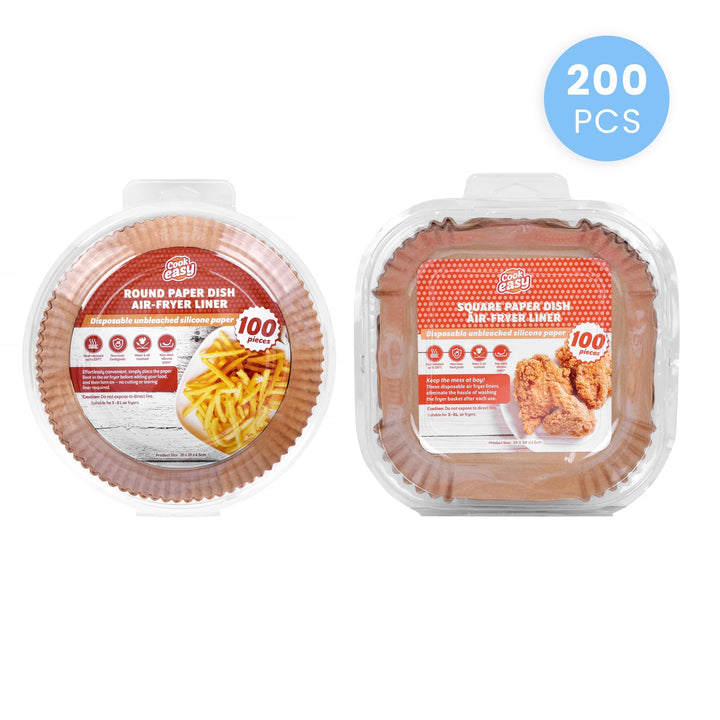 200 Pcs Disposable Unbleached Silicone Paper Dish Air-fryer Liner (100 large round + 100 large square)