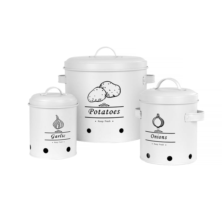 3 Pcs Galvanised Iron Fruit Vegetable Storage Tins