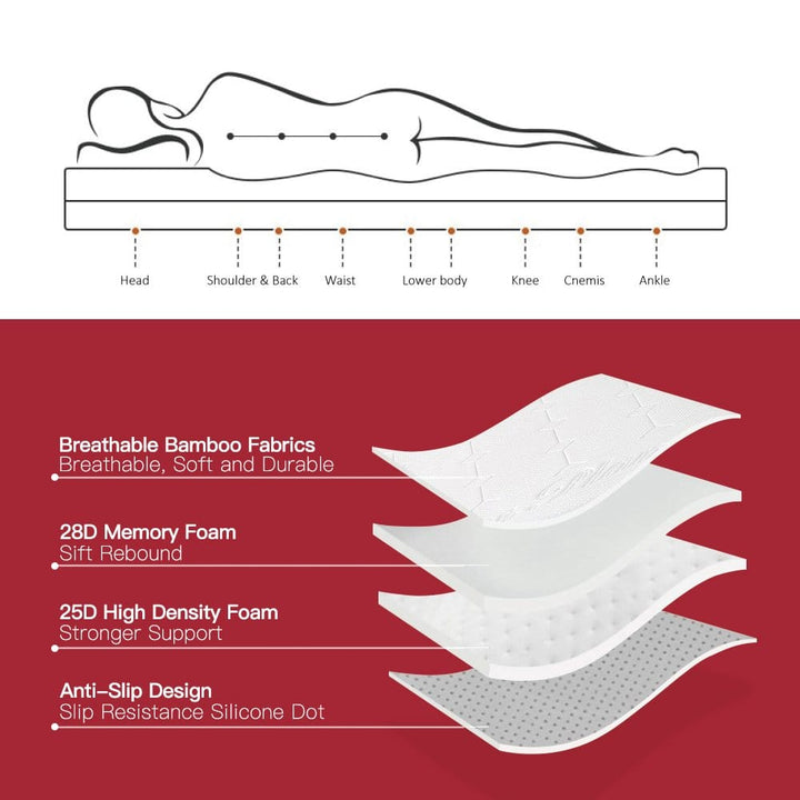 Living Today 4cm Memory Foam Mattress Topper with Bamboo Cover - Double