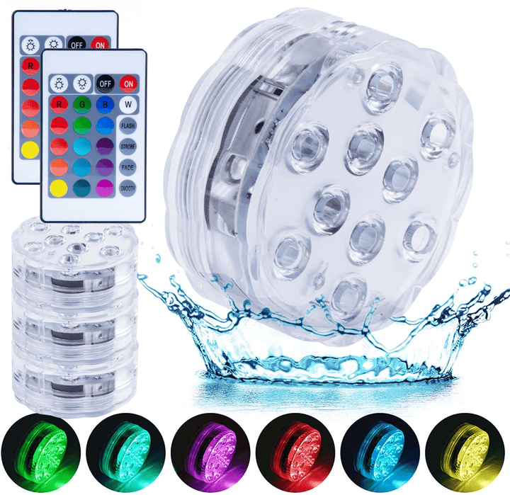 4 Pcs Lazy Dayz 13‑Color LED Remote-Controlled Pool Lights – Submersible, Waterproof