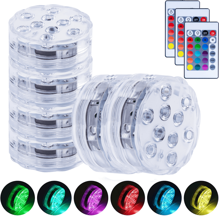 6 Pcs Lazy Dayz 13‑Color LED Remote-Controlled Pool Lights – Submersible, Waterproof