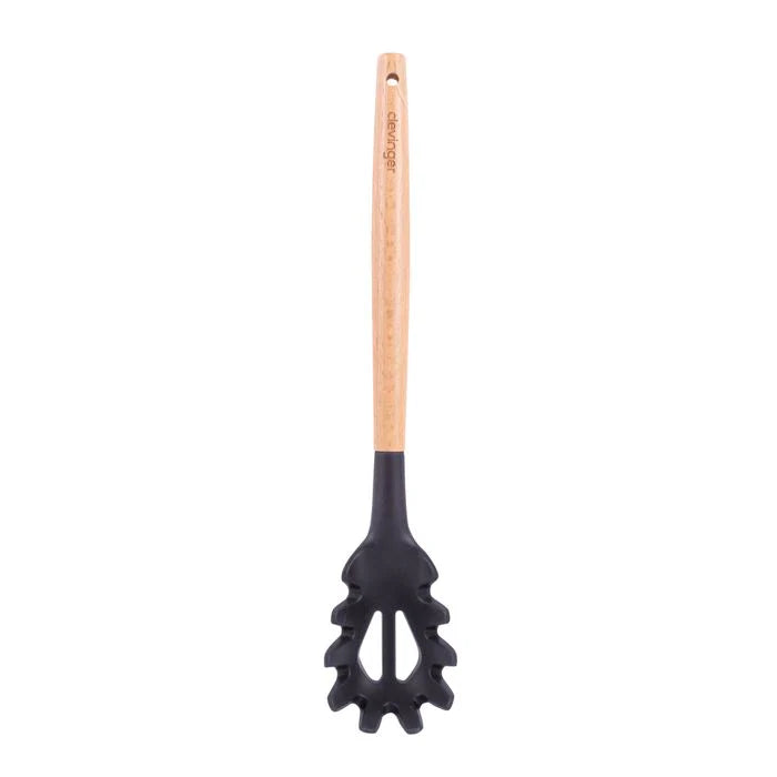 Beechwood & silicone pasta spoon charcoal