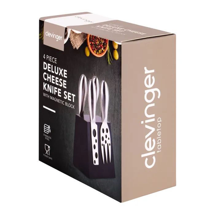 4 Pcs Clevinger Hobson Stainless Steel Cheese Knife Set With Magnetic Block