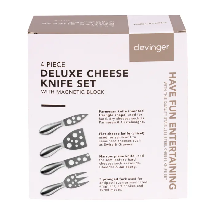 4 Pcs Clevinger Hobson Stainless Steel Cheese Knife Set With Magnetic Block