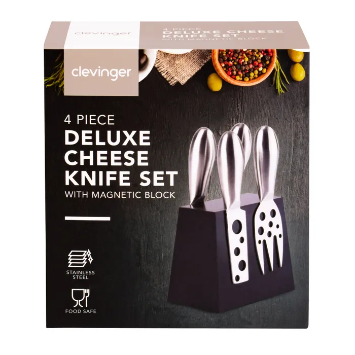 4 Pcs Clevinger Hobson Stainless Steel Cheese Knife Set With Magnetic Block
