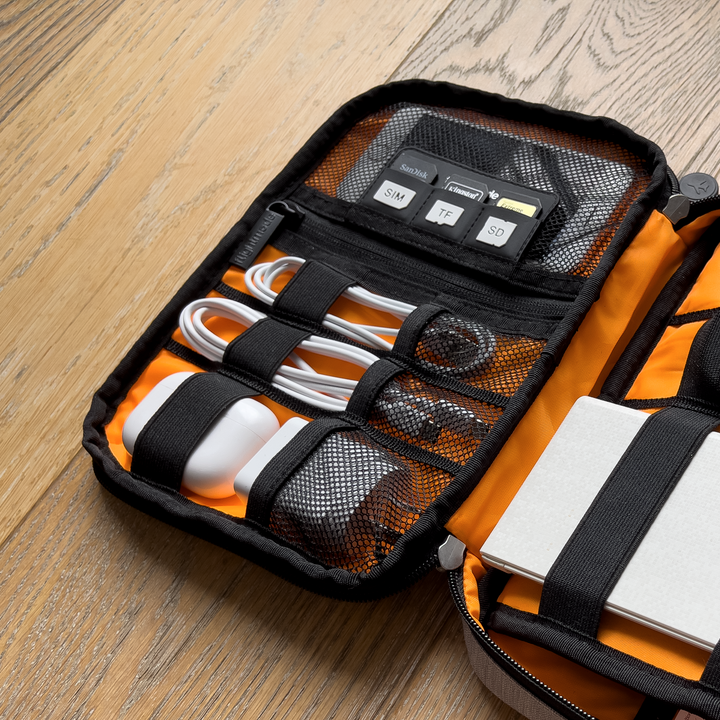 interior face of cable organiser bag in grey